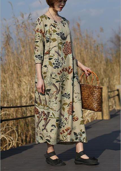 DIY Peony Flower Clothes For Women O Neck Pockets Maxi Spring Dress - SooLinen