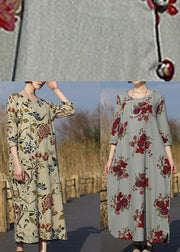 DIY Peony Flower Clothes For Women O Neck Pockets Maxi Spring Dress - SooLinen