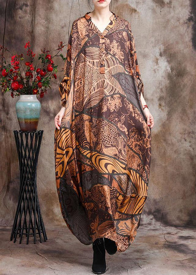 2021 Silk Chiffon V Neck Asymmetric Summer Dresses Long Caftans - SooLinen