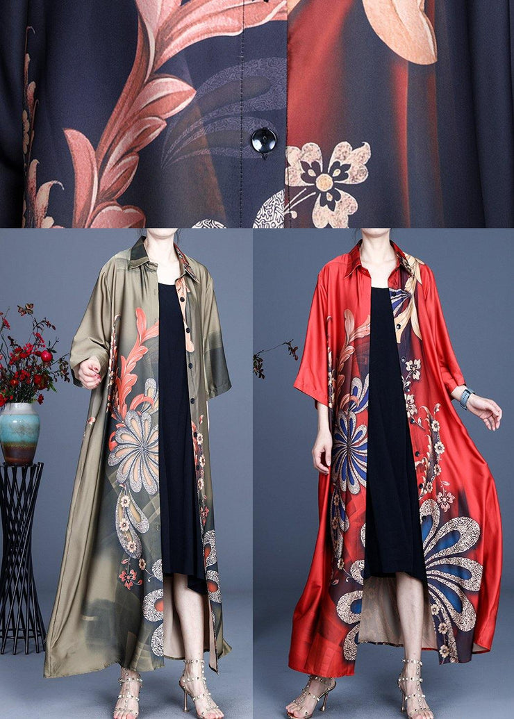 DIY Red Print Spring Loose Coat Long - SooLinen