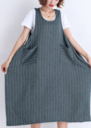 DIY Sleeveless pockets Cotton clothes Women Korea Wardrobes striped Dress Summer