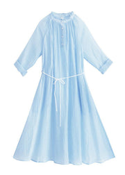 DIY Stand Button Summer Robes Wardrobes Sky Blue Dress - SooLinen