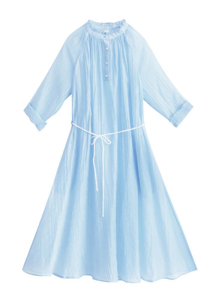 DIY Stand Button Summer Robes Wardrobes Sky Blue Dress - SooLinen