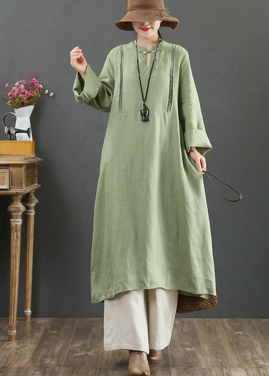 DIY Stand Collar Pockets Spring Tunic Shirts Green A Line Dress - SooLinen