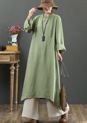 DIY Stand Collar Pockets Spring Tunic Shirts Green A Line Dress - SooLinen