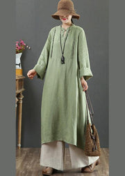 DIY Stand Collar Pockets Spring Tunic Shirts Green A Line Dress - SooLinen