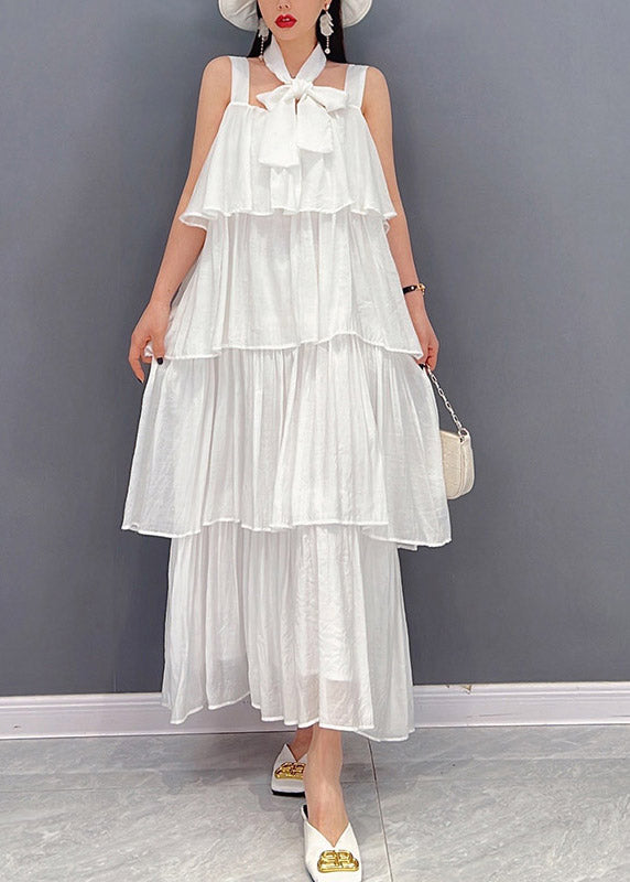 DIY White Slash Neck Spaghetti Strap Chiffon Dress Sleeveless