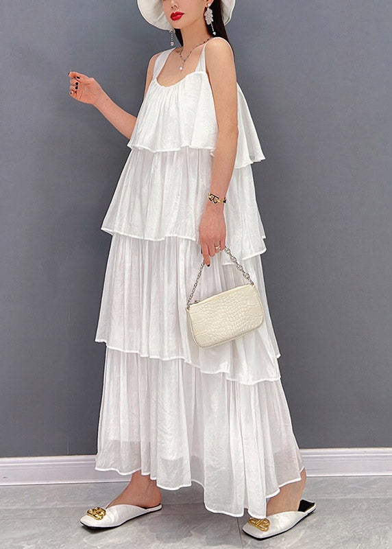 DIY White Slash Neck Spaghetti Strap Chiffon Dress Sleeveless