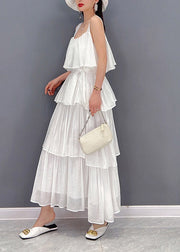 DIY White Slash Neck Spaghetti Strap Chiffon Dress Sleeveless