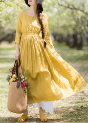 DIY Yellow Outfit O Neck Half Sleeve Loose Spring Dresses - SooLinen