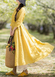 DIY Yellow Outfit O Neck Half Sleeve Loose Spring Dresses - SooLinen