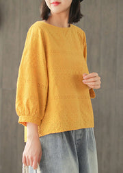 DIY Yellow fashion Hollow Out Embroideried Fall Long sleeve Tops