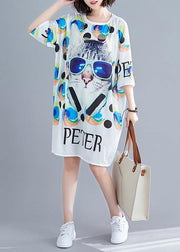 DIY animal alphabet print cotton tunic top hollow out Traveling summer Dress - SooLinen