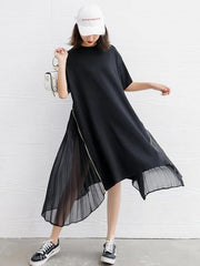 DIY black Cotton clothes For Women o neck patchwork Art Dress - SooLinen