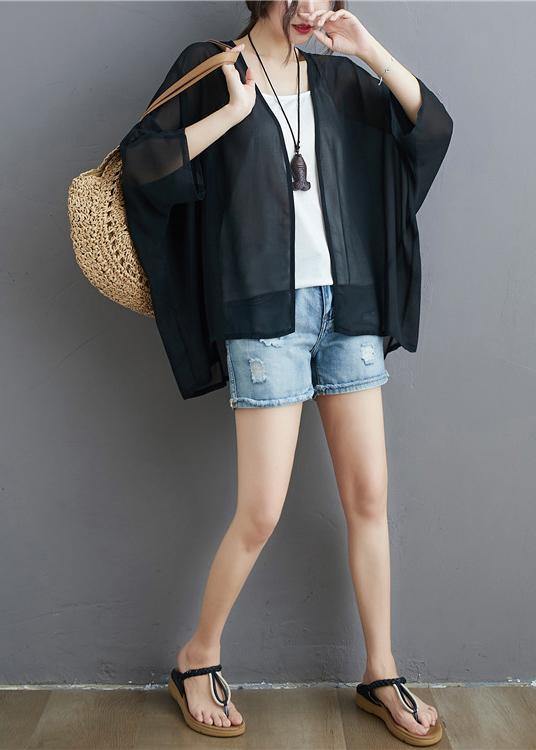 DIY black chiffon box top bracelet sleeved Midi summer tops - SooLinen