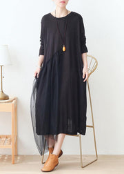 DIY black patchwork tulle dresses o neck Maxi Dress - SooLinen