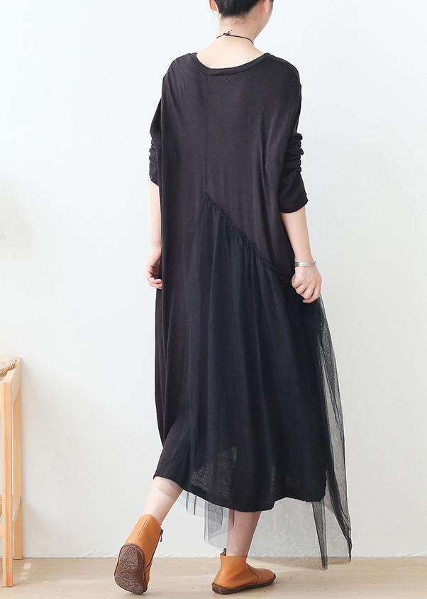 DIY black patchwork tulle dresses o neck Maxi Dress - SooLinen