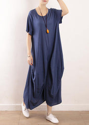 DIY blue asymmetric design linen dress asymmetric Traveling summer Dresses - SooLinen