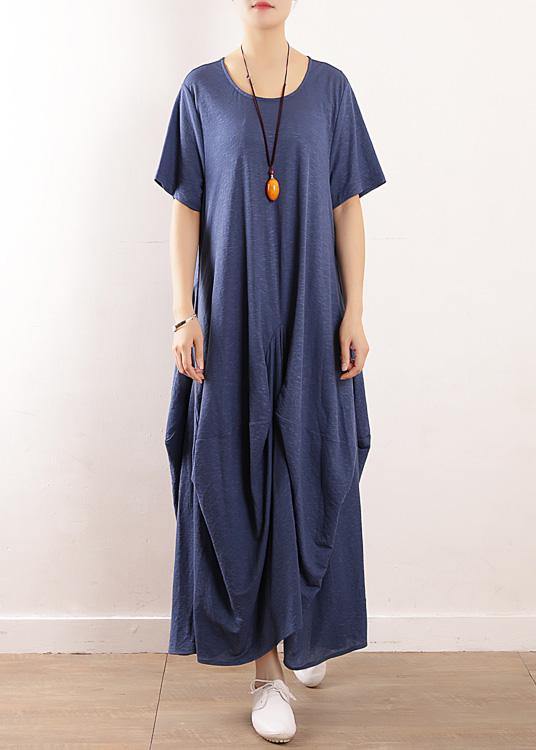 DIY blue asymmetric design linen dress asymmetric Traveling summer Dresses - SooLinen