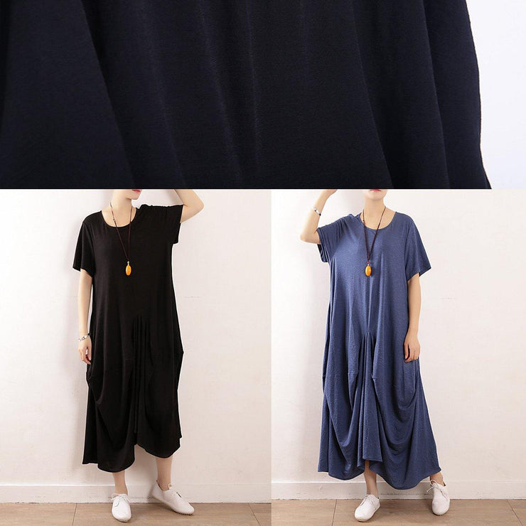 DIY blue asymmetric design linen dress asymmetric Traveling summer Dresses - SooLinen