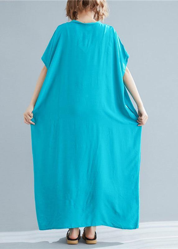 DIY blue green linen clothes For Women v neck pockets Maxi summer Dresses - SooLinen