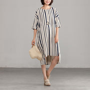 DIY Chiffon clothes For Women 2024 Round Neck Chiffon Stripe Loose Dress