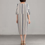 DIY Chiffon clothes For Women 2024 Round Neck Chiffon Stripe Loose Dress