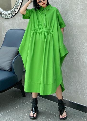 DIY green cotton clothes Women lapel asymmetric Kaftan Dress - SooLinen