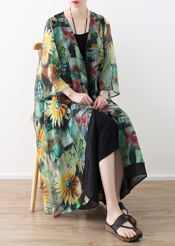 DIY green prints chiffon outwear Women Shape cardigan summer