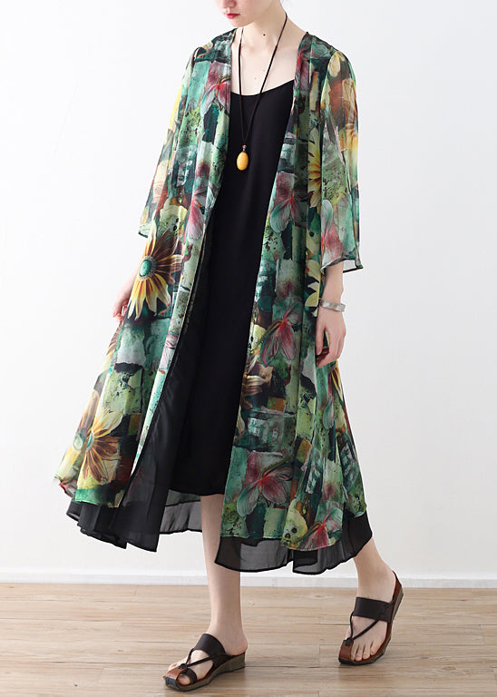 DIY green prints chiffon outwear Women Shape cardigan summer