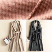 DIY hooded tie waist Plus Size casual Woolen Coats women red plaid tunic outwear - SooLinen