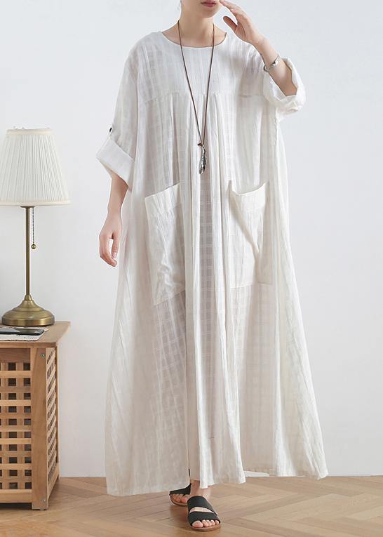 DIY o neck Batwing Sleeve cotton summerTunics Outfits white Robe Dresses - SooLinen