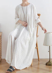 DIY o neck Batwing Sleeve cotton summerTunics Outfits white Robe Dresses - SooLinen