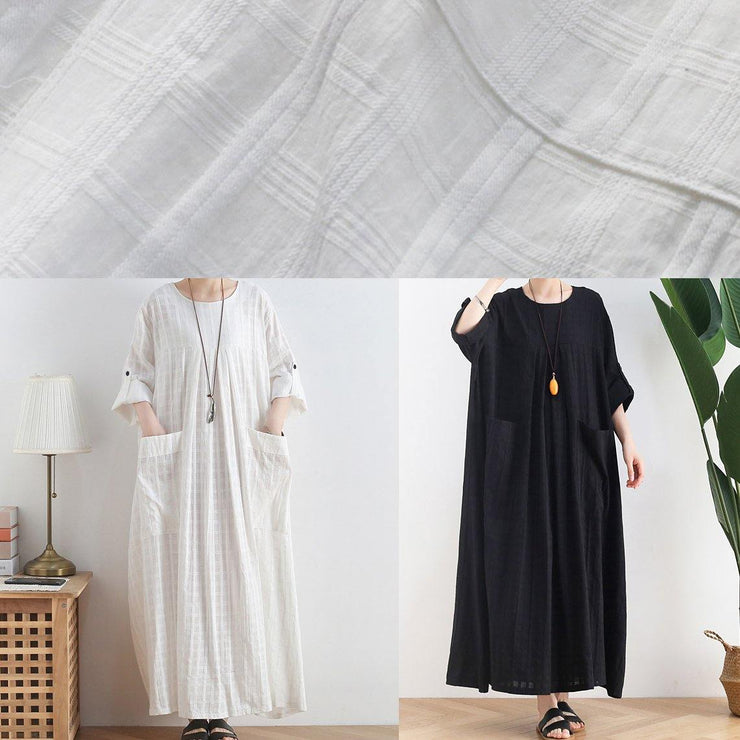 DIY o neck Batwing Sleeve cotton summerTunics Outfits white Robe Dresses - SooLinen