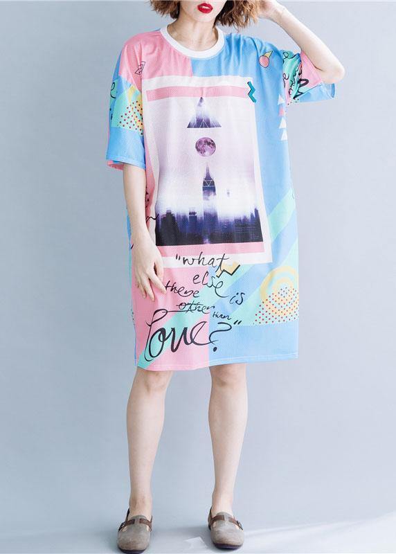 DIY o neck Cotton Tunics Shape prints Dresses summer - SooLinen