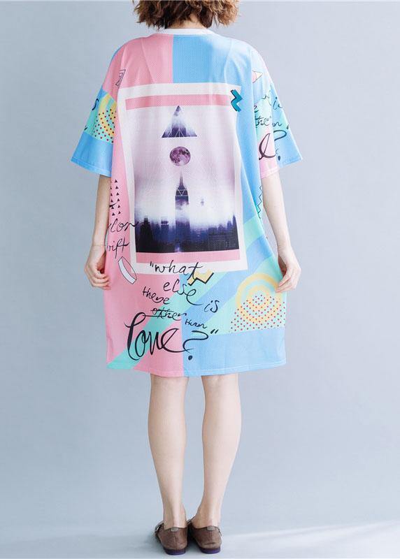 DIY o neck Cotton Tunics Shape prints Dresses summer - SooLinen