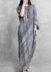 DIY o neck asymmetric dresses Tunic Tops gray Maxi Dresses - SooLinen