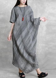 DIY o neck asymmetric dresses Tunic Tops gray Maxi Dresses - SooLinen