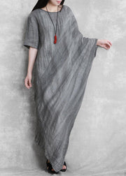 DIY o neck asymmetric dresses Tunic Tops gray Maxi Dresses - SooLinen