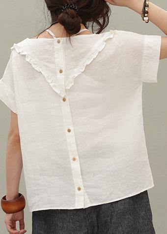 DIY o neck asymmetric linen summer shirts Work Outfits red tops - SooLinen