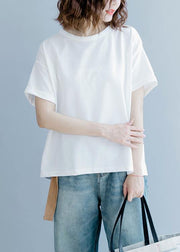 DIY o neck back side open tops Wardrobes white shirt - SooLinen