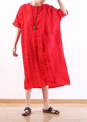 DIY o neck half sleeve linen summer Robes design red Dresses - SooLinen