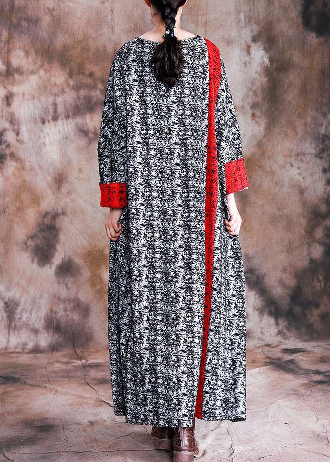 DIY o neck long sleeve quilting clothes Fabrics black print cotton robes Dresses fall - SooLinen