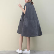 DIY o neck sleeveless Cotton outfit denim gray Dress - SooLinen