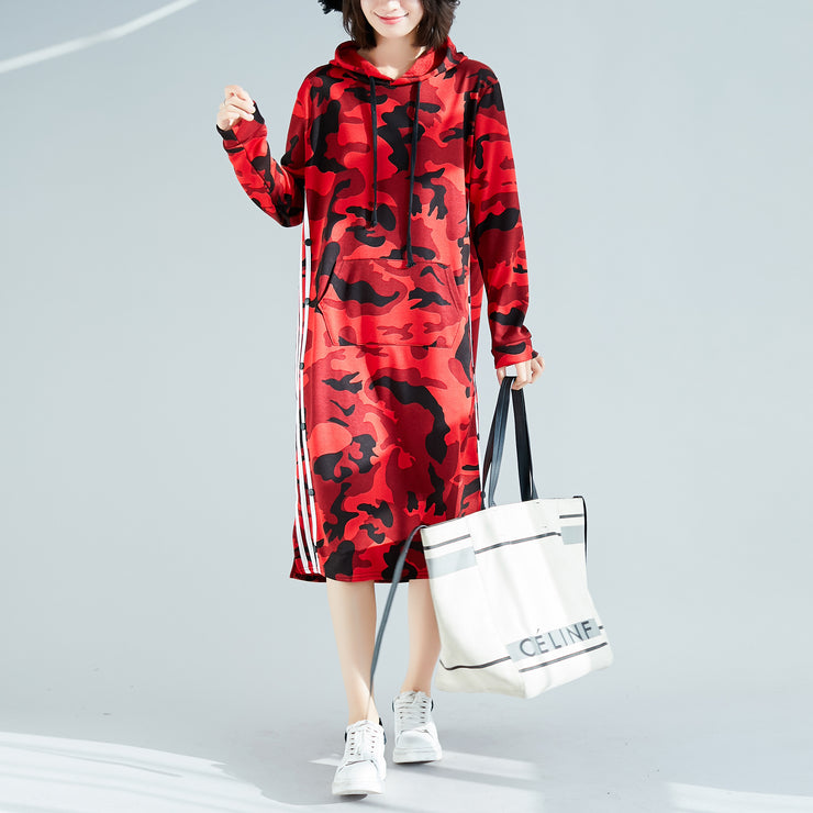 DIY red Cotton dress stylish Fashion Ideas hooded short print Dress