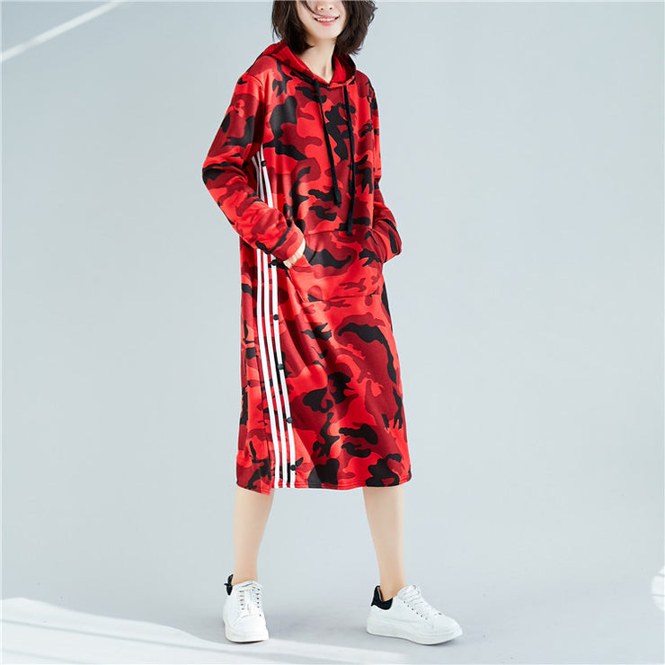 DIY red Cotton dress stylish Fashion Ideas hooded short print Dress