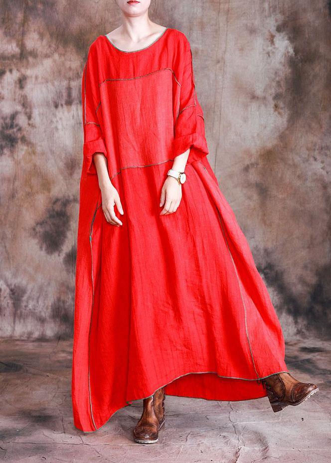 DIY red linen dresses patchwork loose fall Dresses - SooLinen