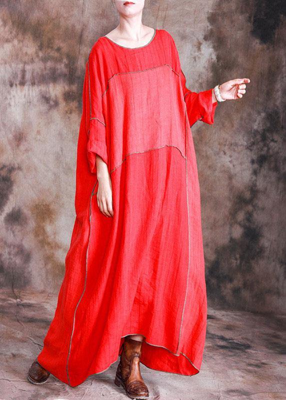 DIY red linen dresses patchwork loose fall Dresses - SooLinen