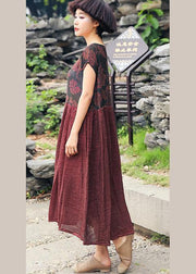 DIY red print cotton Robes patchwork Traveling summer Dresses - SooLinen