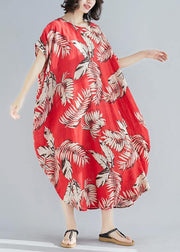 DIY red print linen cotton Soft Surroundings o neck pockets loose summer Dresses - SooLinen